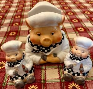 Chef Pig Napkin Holder Salt and Pepper Shakers by Young's Heartfelt Kitchen